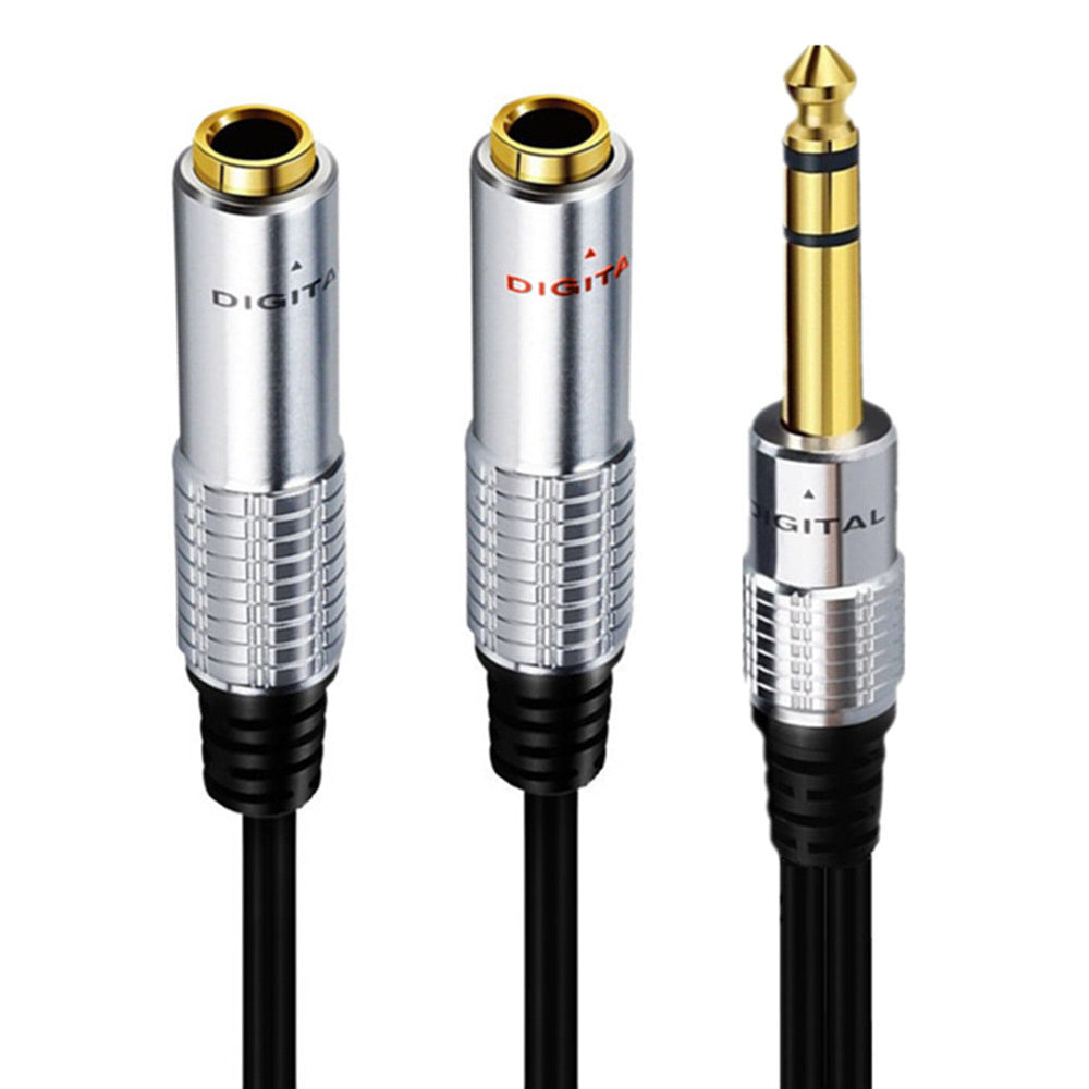 Uniqkart 0.2m 1 / 4 Inch 6.35mm 1-to-2 Male to Female Stereo Audio Jack Y Splitter Adapter Cable