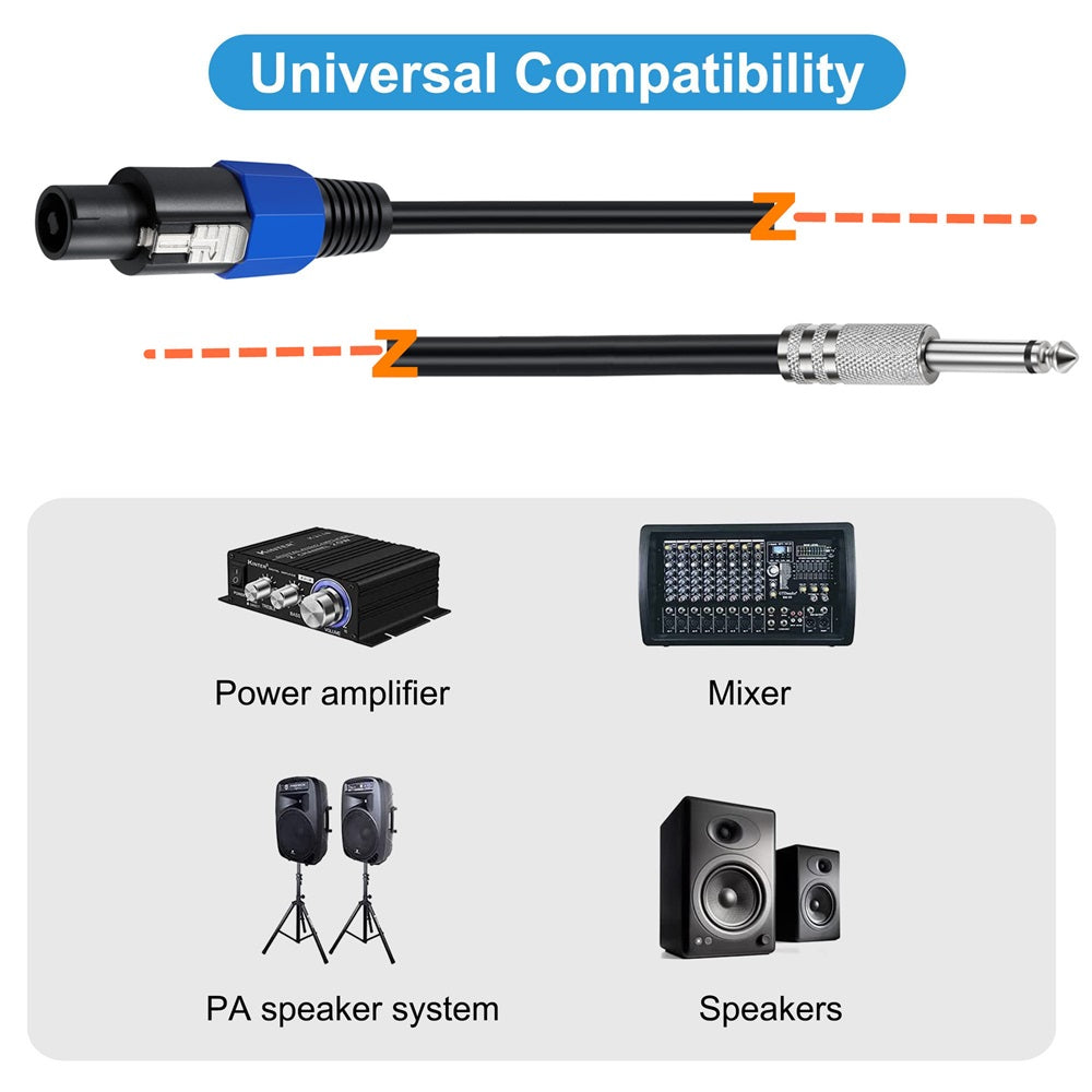 JUNSUNMAY 10FT Speakon Male to 6.35mm Male Speaker Cable with Twist Lock, Amplifier Audio Cord
