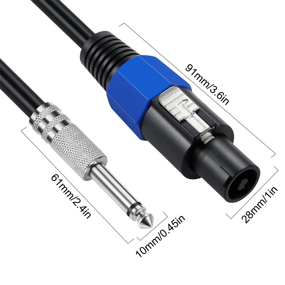 JUNSUNMAY 10FT Speakon Male to 6.35mm Male Speaker Cable with Twist Lock, Amplifier Audio Cord