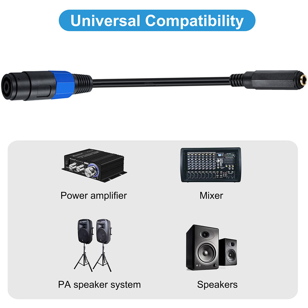 Uniqkart 50cm Speakon Female to 6.35mm Female Cable Amplifier Audio Speaker Extension Cable