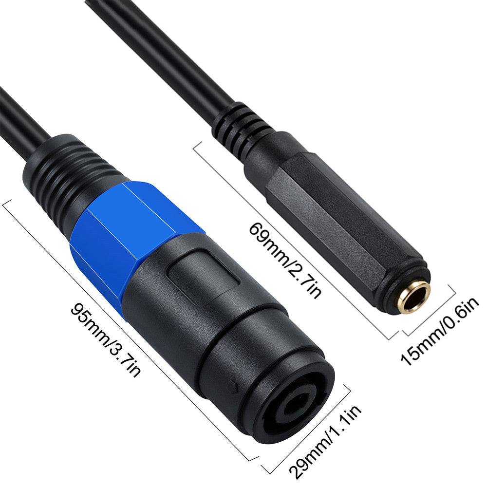 Uniqkart 50cm Speakon Female to 6.35mm Female Cable Amplifier Audio Speaker Extension Cable