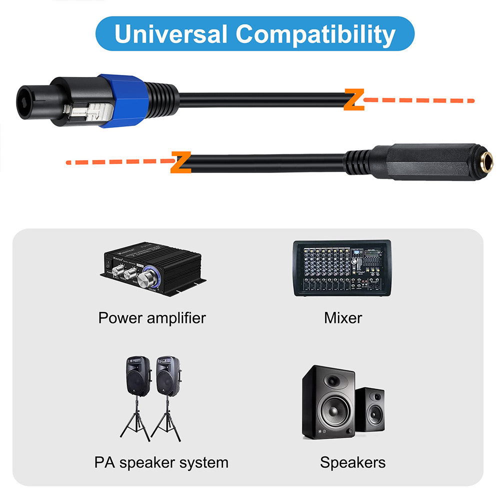 JUNSUNMAY 50cm Speakon Male to 6.35mm Female Cable Speaker Audio Cord with Twist Lock