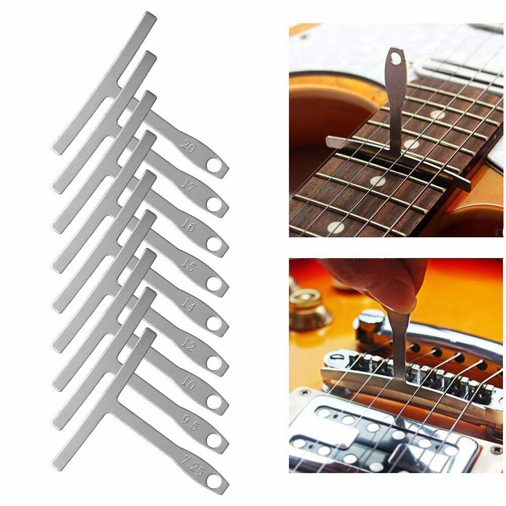 9Pcs Guitar T-shaped Ruler Guitar String Height Ruler Repair Set Stainless Steel T-shaped Gauge