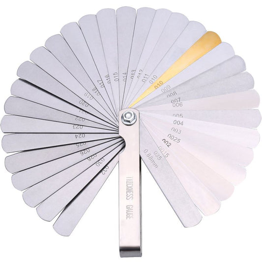 32 Blades Feeler Gauge Stainless Steel Dual Marked Metric and Imperial Gap Measuring Tool for Guitar Bass