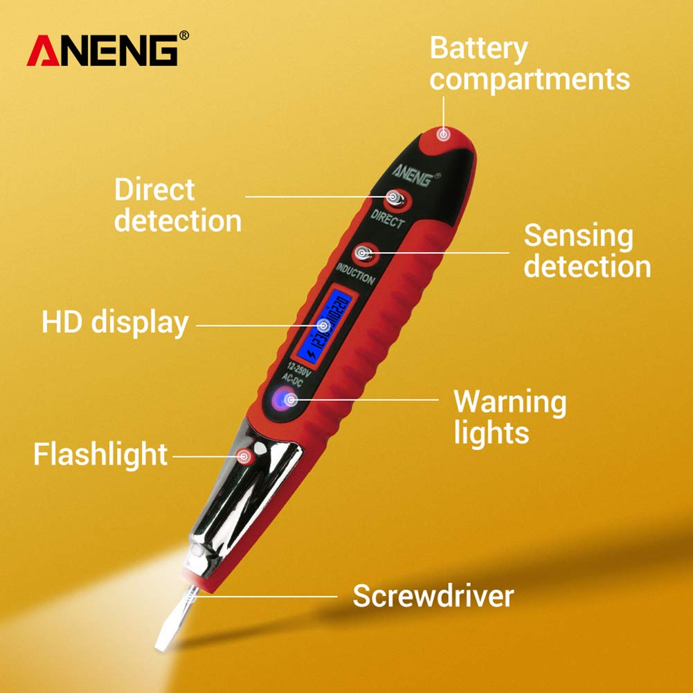 Aneng VD700 Digital Display Multi-functional Safety Induction Electro-technical Pen with LED Lighting - Red
