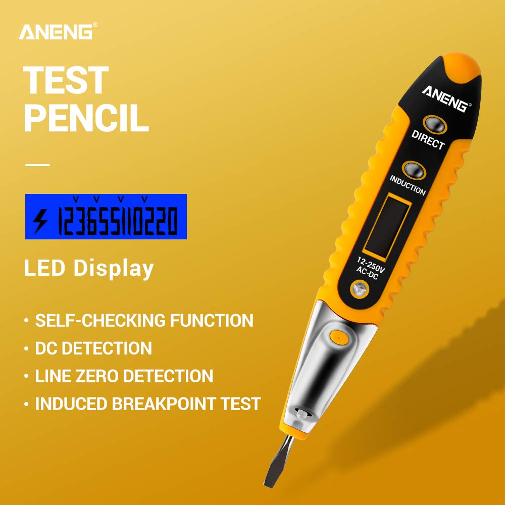Aneng VD700 Digital Display Multi-functional Safety Induction Electro-technical Pen with LED Lighting - Yellow