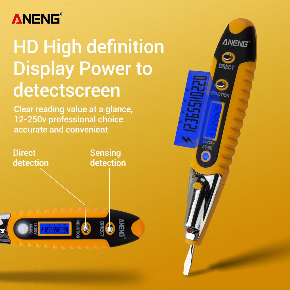 Aneng VD700 Digital Display Multi-functional Safety Induction Electro-technical Pen with LED Lighting - Yellow