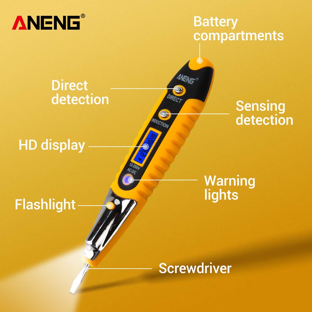 Aneng VD700 Digital Display Multi-functional Safety Induction Electro-technical Pen with LED Lighting - Yellow