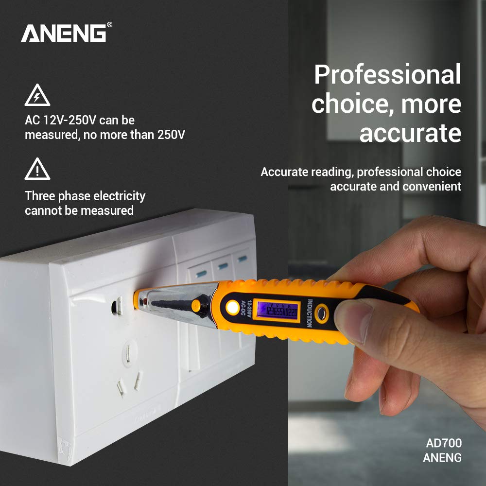 Aneng VD700 Digital Display Multi-functional Safety Induction Electro-technical Pen with LED Lighting - Yellow