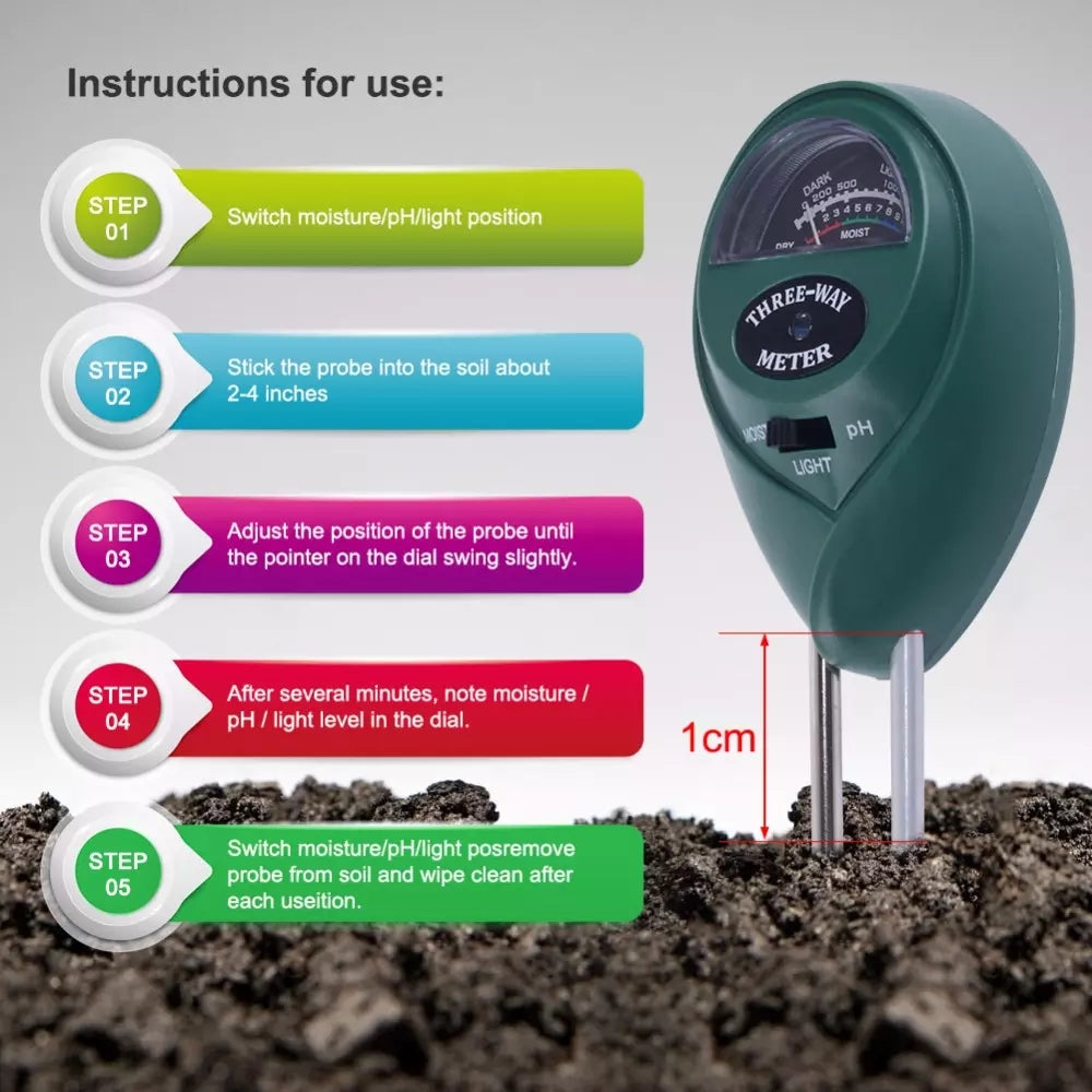 ZZ-009 3 in 1 Soil Tester with PH/Light/Moisture Acidity Tester for Bonsai Tree Garden Care Farm