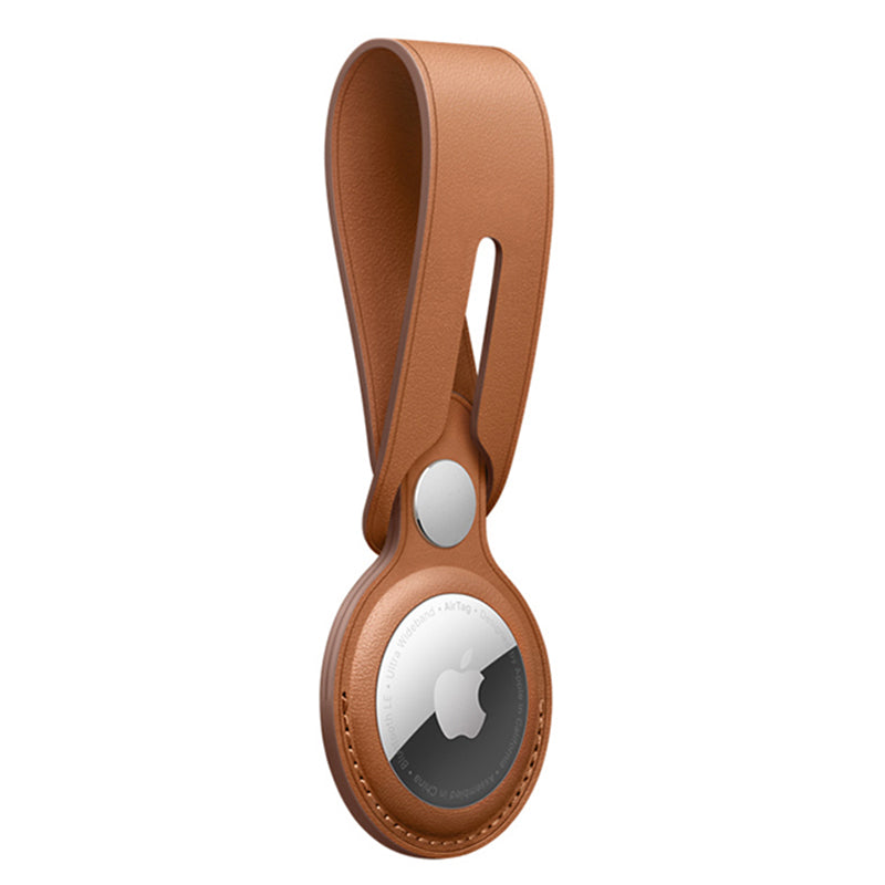 Uniqkart Genuine Leather Protective Cover Shock-Absorbed Case (M Style) for Apple AirTag - Brown