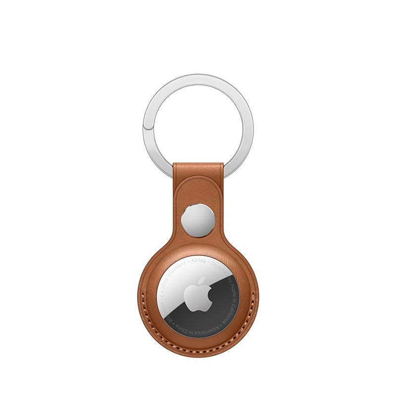 Uniqkart Genuine Leather Protective Cover Shock-Proof Case (S Style) for Apple AirTag - Coffee