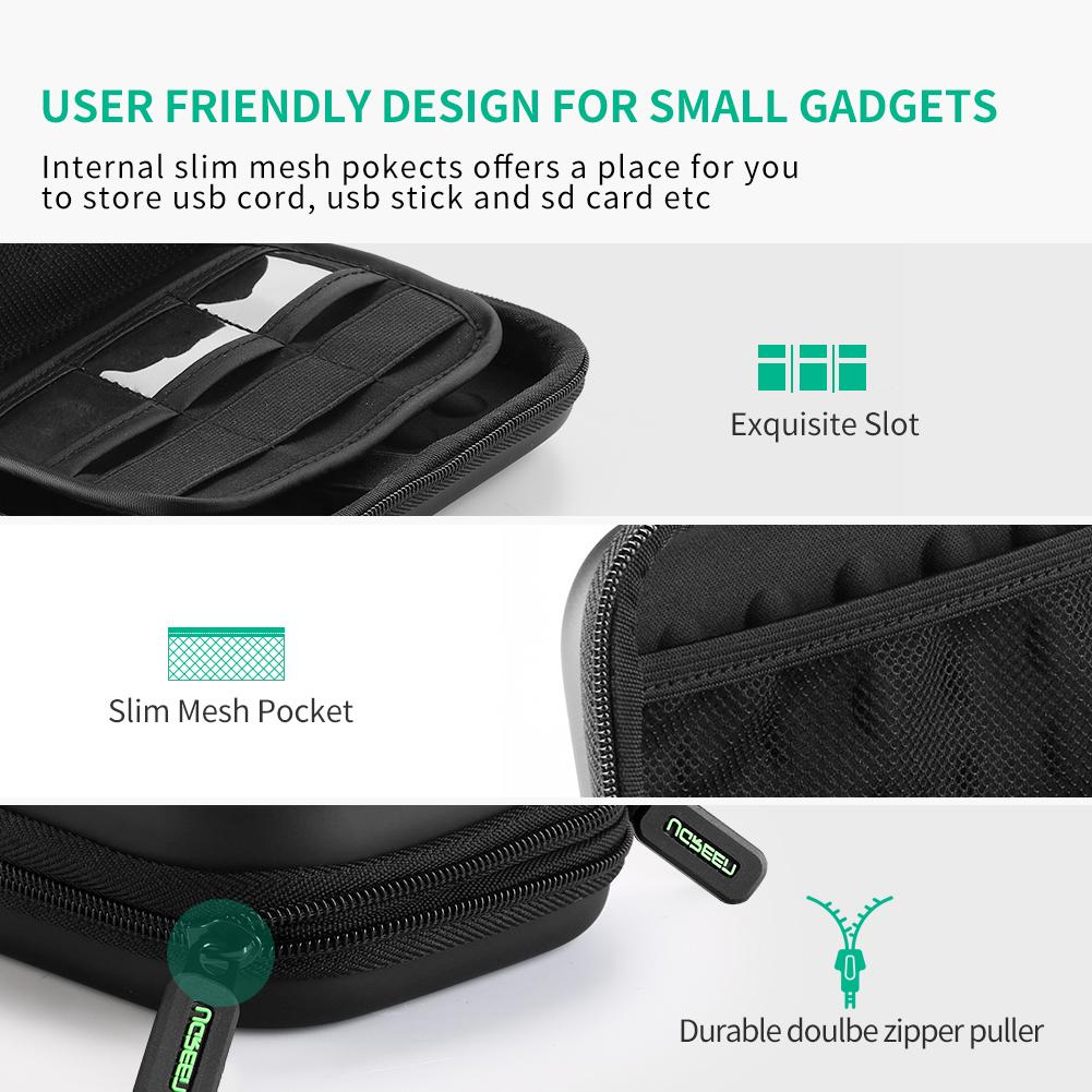 Uniqkart 2.5inch External HDD SSD Storage Bag Shockproof Hard Case for Power Bank USB Cable Charger Headphones, 17.3x10.3x4.4cm