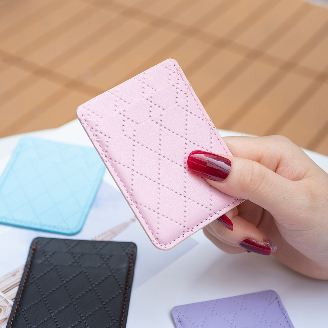 BFK11 Rhombus Design PU Leather Bank Card Bag Self-adhesive Phone Back Card Holder - Pink