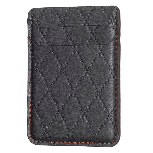 BFK11 Rhombus Design PU Leather Bank Card Bag Self-adhesive Phone Back Card Holder - Black