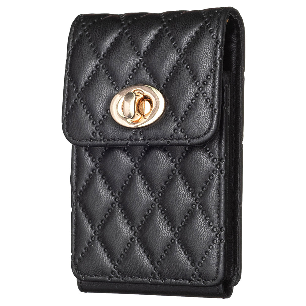 BFK07 Self-adhesive Phone Back Card Holder Metal Buckle PU Leather Multiple Cards Vertical Storage Bag - Black