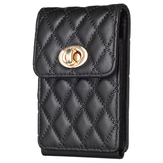 BFK07 Self-adhesive Phone Back Card Holder Metal Buckle PU Leather Multiple Cards Vertical Storage Bag - Black