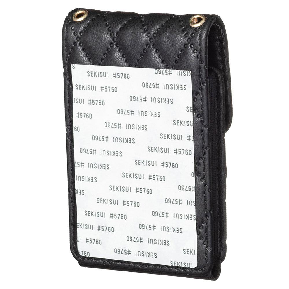 BFK07 Self-adhesive Phone Back Card Holder Metal Buckle PU Leather Multiple Cards Vertical Storage Bag - Black