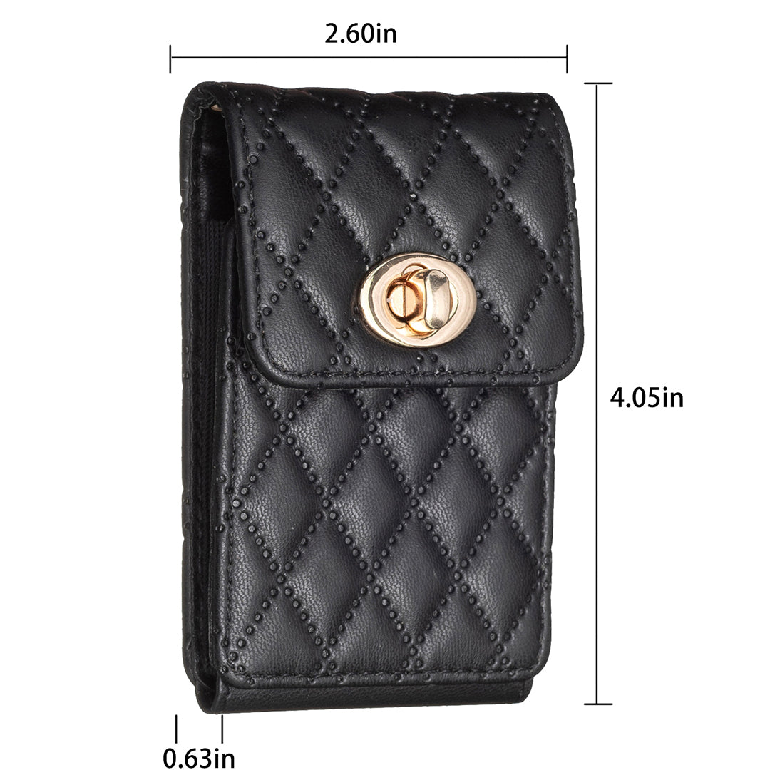 BFK07 Self-adhesive Phone Back Card Holder Metal Buckle PU Leather Multiple Cards Vertical Storage Bag - Black