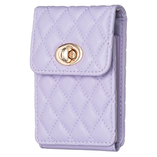 BFK07 Self-adhesive Phone Back Card Holder Metal Buckle PU Leather Multiple Cards Vertical Storage Bag - Purple