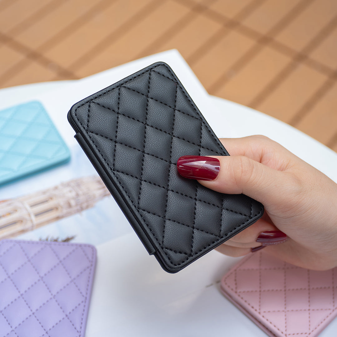 BFK05 3D Rhombus Design Self-adhesive Phone Back Card Holder PU Leather Card Bag - Black