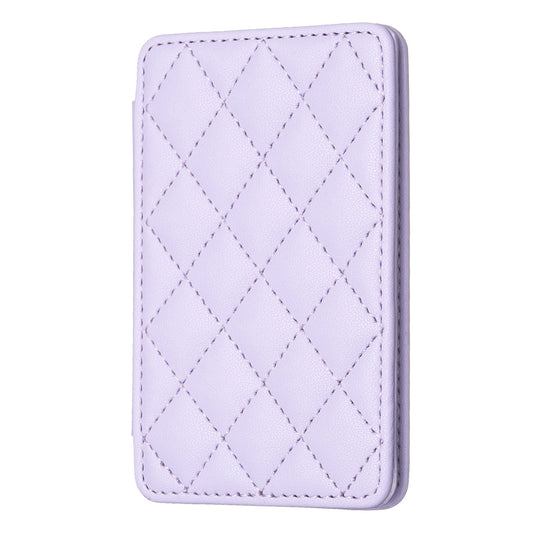 BFK05 3D Rhombus Design Self-adhesive Phone Back Card Holder PU Leather Card Bag - Purple