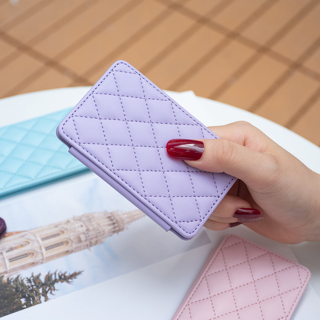 BFK05 3D Rhombus Design Self-adhesive Phone Back Card Holder PU Leather Card Bag - Purple