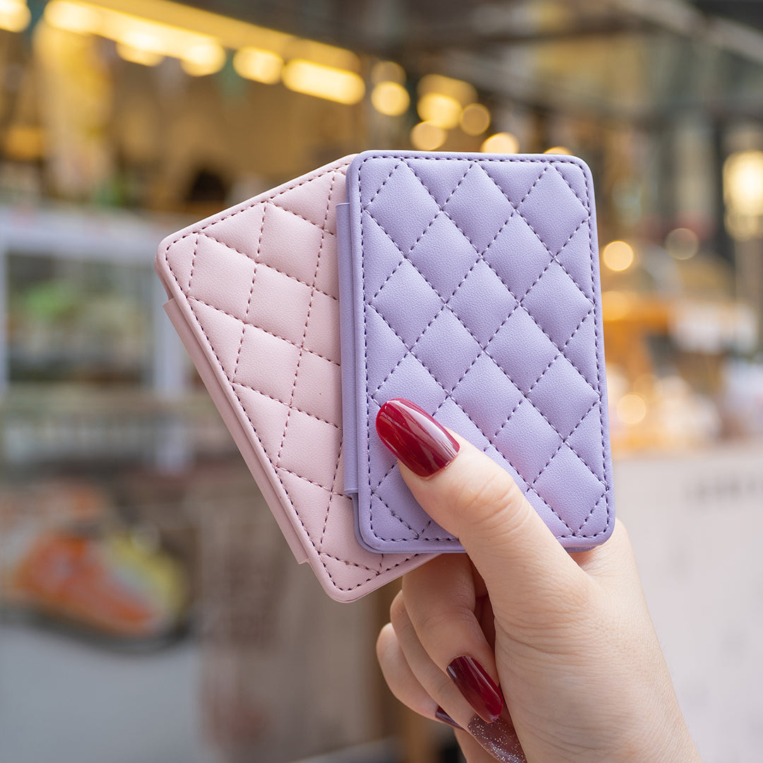 BFK05 3D Rhombus Design Self-adhesive Phone Back Card Holder PU Leather Card Bag - Purple