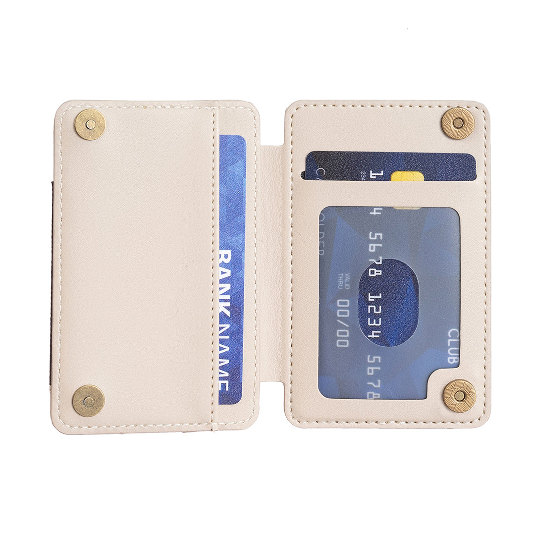 BFK05 3D Rhombus Design Self-adhesive Phone Back Card Holder PU Leather Card Bag - Beige