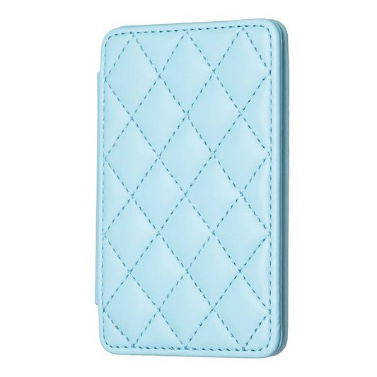 BFK05 3D Rhombus Design Self-adhesive Phone Back Card Holder PU Leather Card Bag - Blue