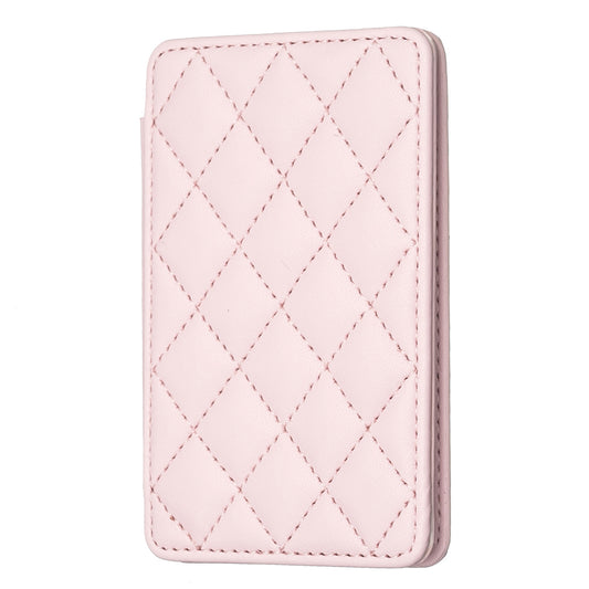 BFK05 3D Rhombus Design Self-adhesive Phone Back Card Holder PU Leather Card Bag - Pink