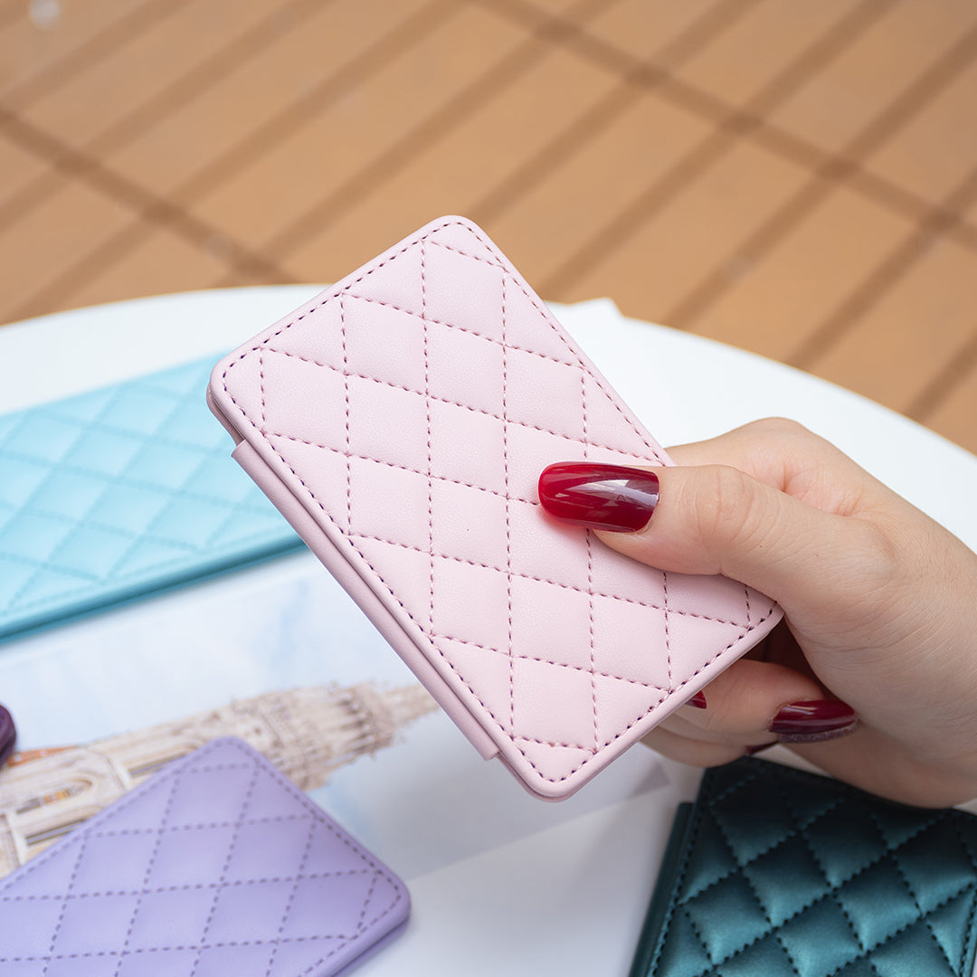 BFK05 3D Rhombus Design Self-adhesive Phone Back Card Holder PU Leather Card Bag - Pink