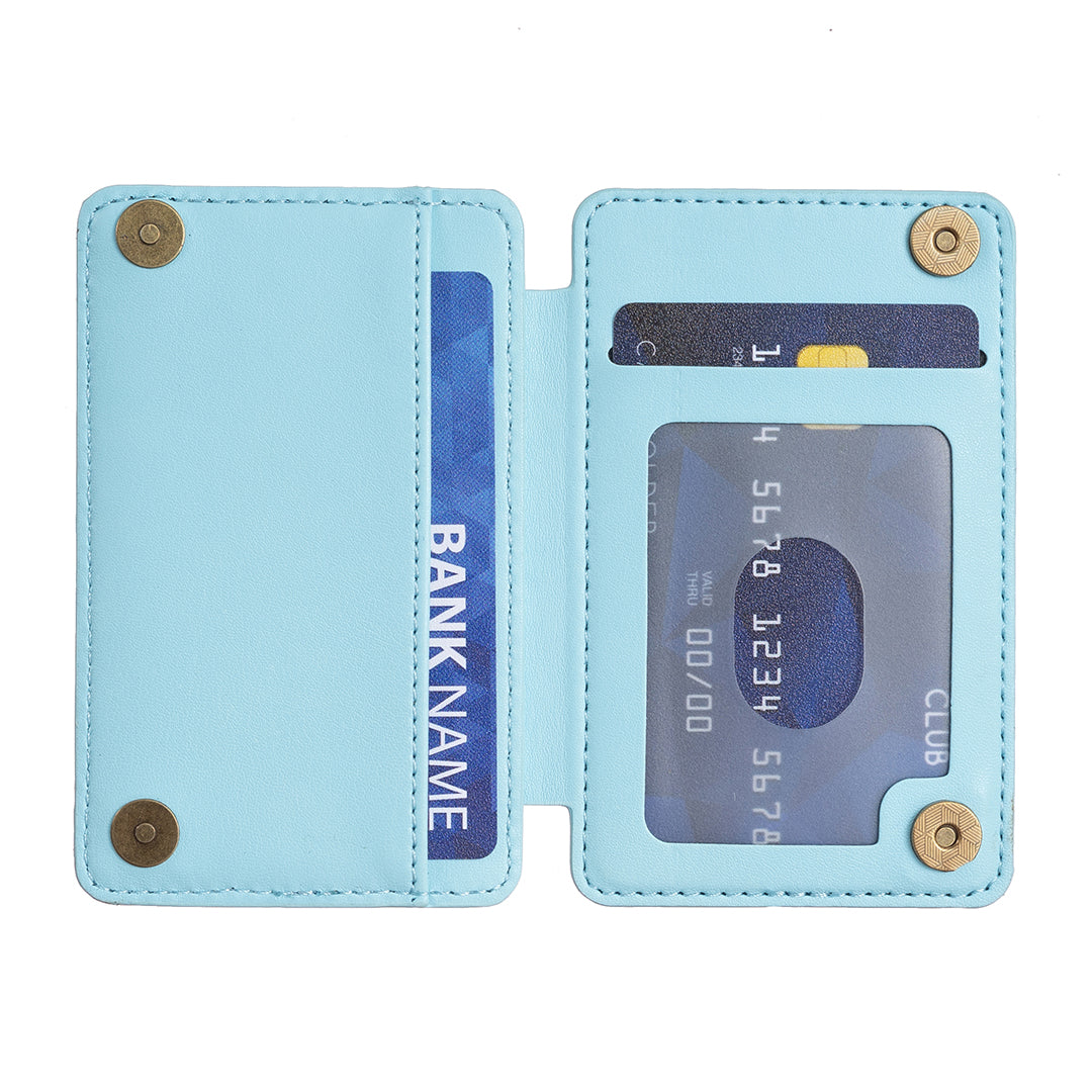 BFK01 3D Grid Design Phone Back Card Holder Self-adhesive PU Leather Card Bag - Blue