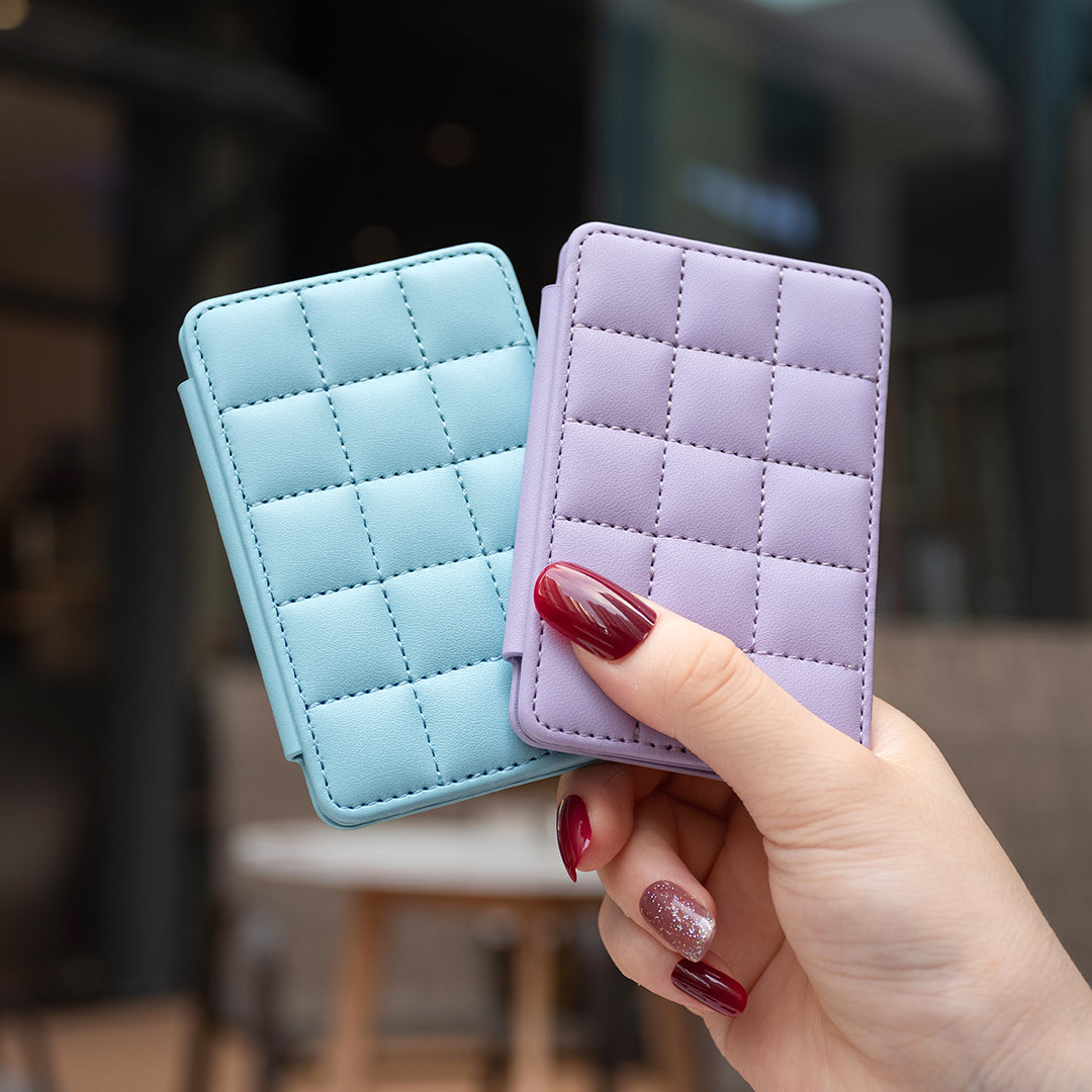 BFK01 3D Grid Design Phone Back Card Holder Self-adhesive PU Leather Card Bag - Blue
