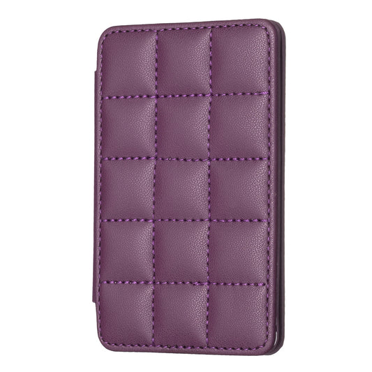 BFK01 3D Grid Design Phone Back Card Holder Self-adhesive PU Leather Card Bag - Dark Purple