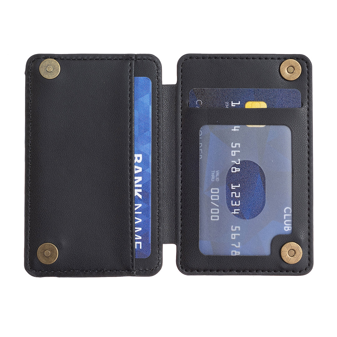 BFK01 3D Grid Design Phone Back Card Holder Self-adhesive PU Leather Card Bag - Black