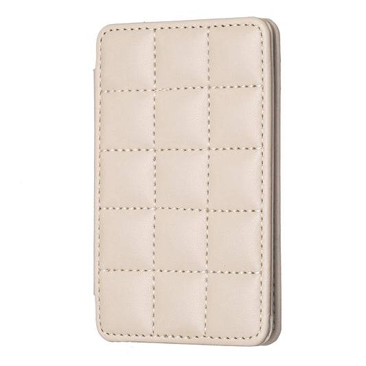 BFK01 3D Grid Design Phone Back Card Holder Self-adhesive PU Leather Card Bag - Beige