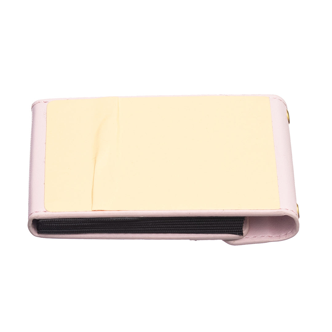 BFK04 Phone Card Holder Stick-on Card Sleeve Pocket Ring Kickstand Leather Pouch for Back of Phone - Pink