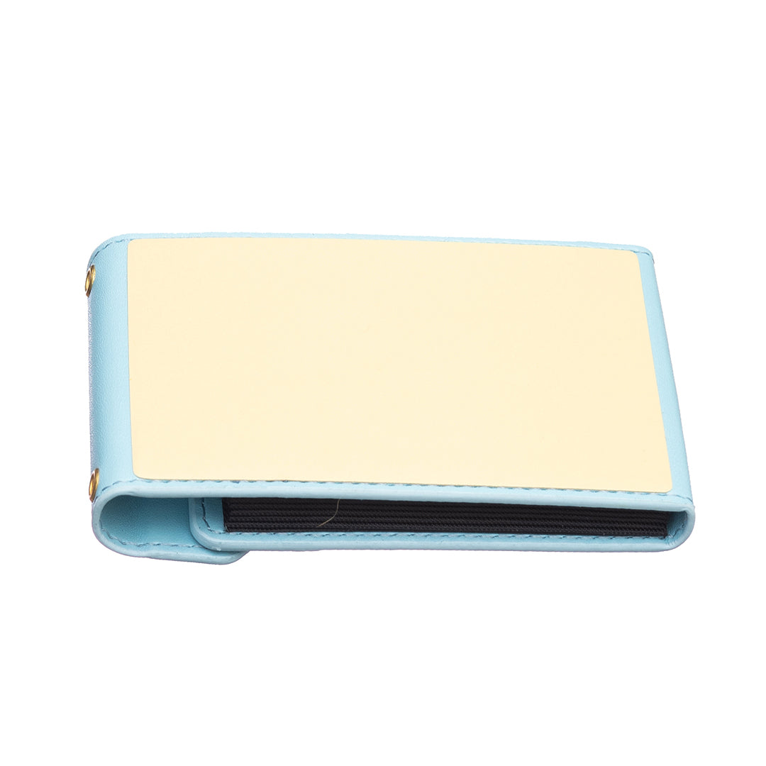 BFK04 Phone Card Holder Stick-on Card Sleeve Pocket Ring Kickstand Leather Pouch for Back of Phone - Blue