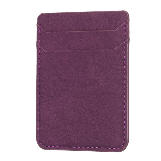 BFK13 Phone Card Holder Credit Card ID Case Pouch Matte Leather Stick On Pocket for Back of Phone - Dark Purple