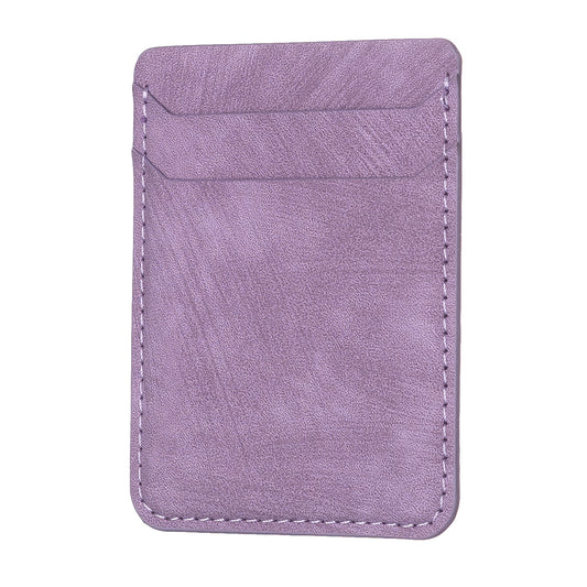BFK13 Phone Card Holder Credit Card ID Case Pouch Matte Leather Stick On Pocket for Back of Phone - Purple
