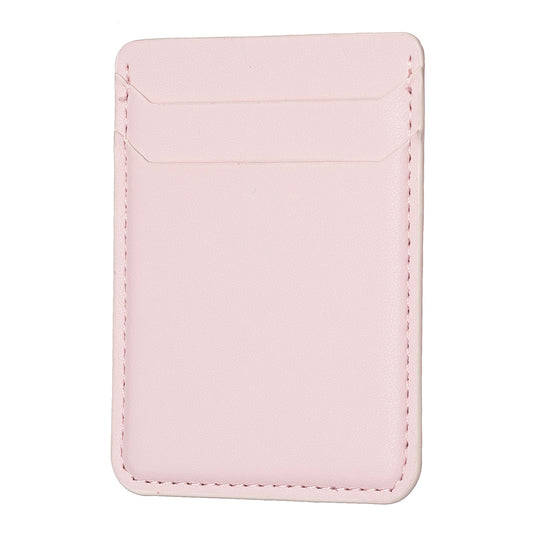 BFK12 Card Holder for Back of Phone Stick-on Credit Card Sleeve Pocket Litchi Leather Phone Pouch - Pink