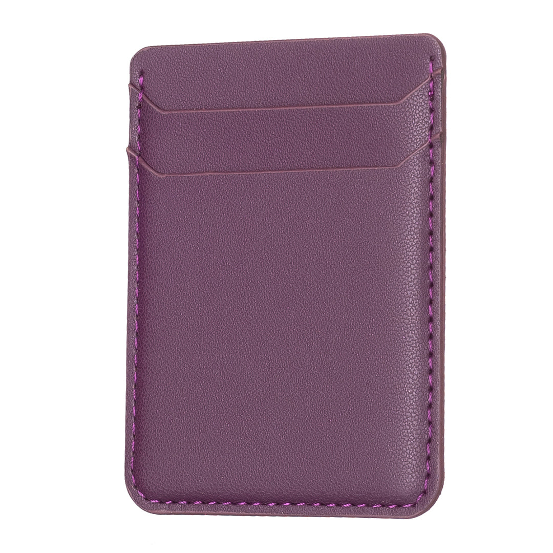 BFK12 Card Holder for Back of Phone Stick-on Credit Card Sleeve Pocket Litchi Leather Phone Pouch - Dark Purple