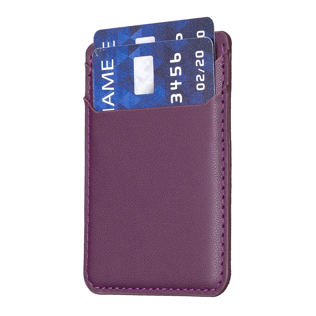 BFK12 Card Holder for Back of Phone Stick-on Credit Card Sleeve Pocket Litchi Leather Phone Pouch - Dark Purple