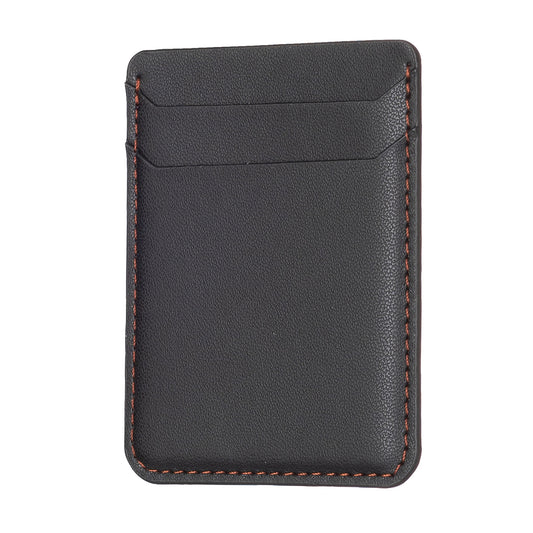BFK12 Card Holder for Back of Phone Stick-on Credit Card Sleeve Pocket Litchi Leather Phone Pouch - Black