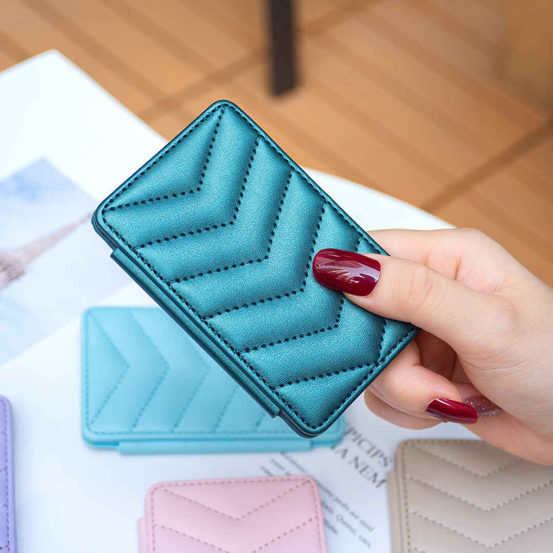 BFK02 Phone Card Holder Leather ID Case Sticker 3D Wave Pattern Pocket Pouch for Phone Case - Green