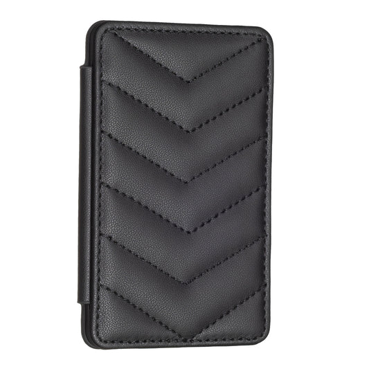 BFK02 Phone Card Holder Leather ID Case Sticker 3D Wave Pattern Pocket Pouch for Phone Case - Black