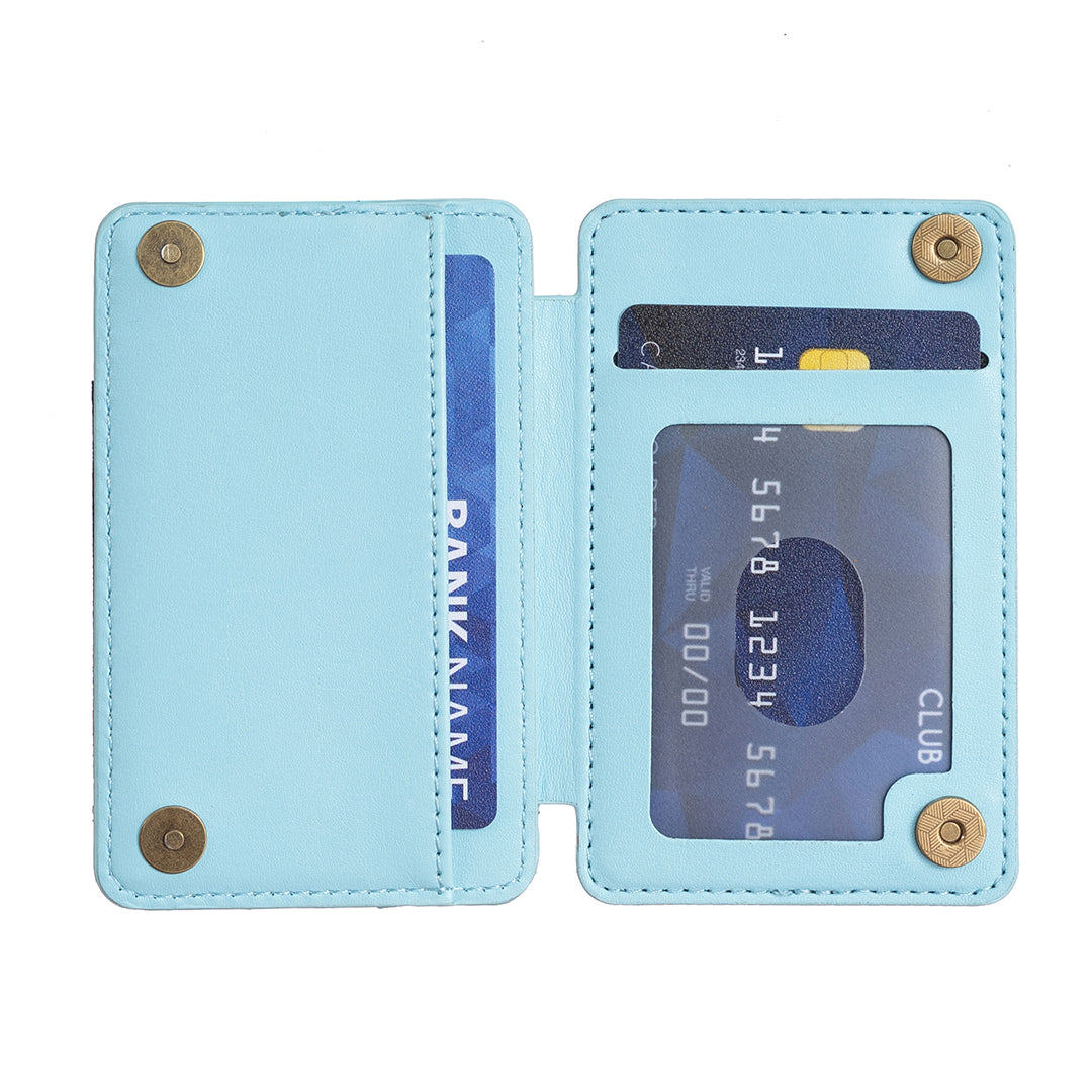 BFK02 Phone Card Holder Leather ID Case Sticker 3D Wave Pattern Pocket Pouch for Phone Case - Blue
