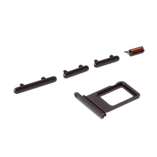 OEM 5Pcs/Set Side Button Set for Apple iPhone 11 6.1 inch (Mute / Power / Volume Buttons + SIM Card Tray) - Black
