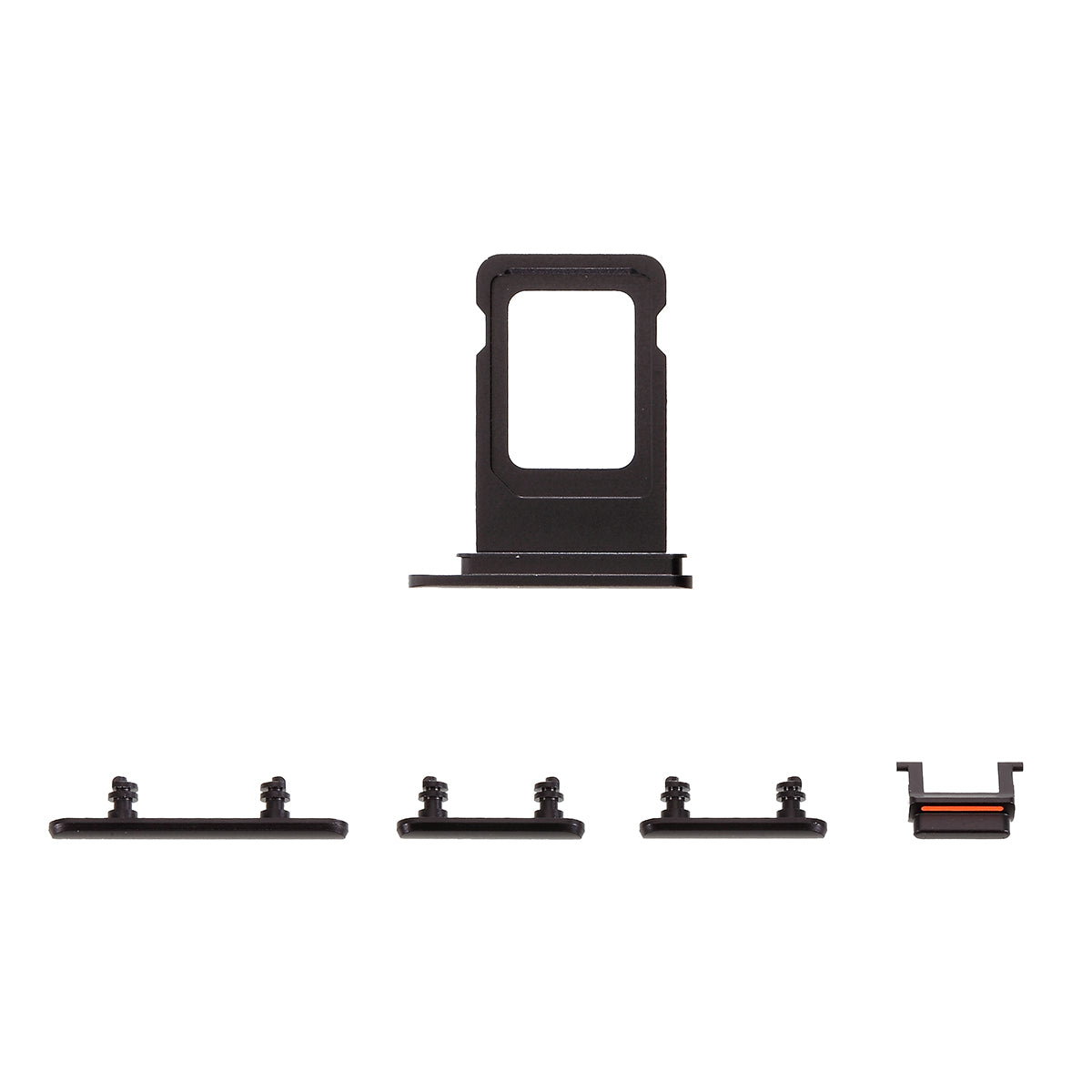 OEM 5Pcs/Set Side Button Set for Apple iPhone 11 6.1 inch (Mute / Power / Volume Buttons + SIM Card Tray) - Black